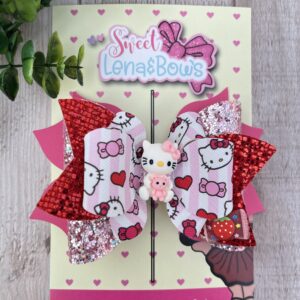 Sanrio Hello Kitty Hair Bow with 3D Resin Centerpiece and Faux Leather Layers